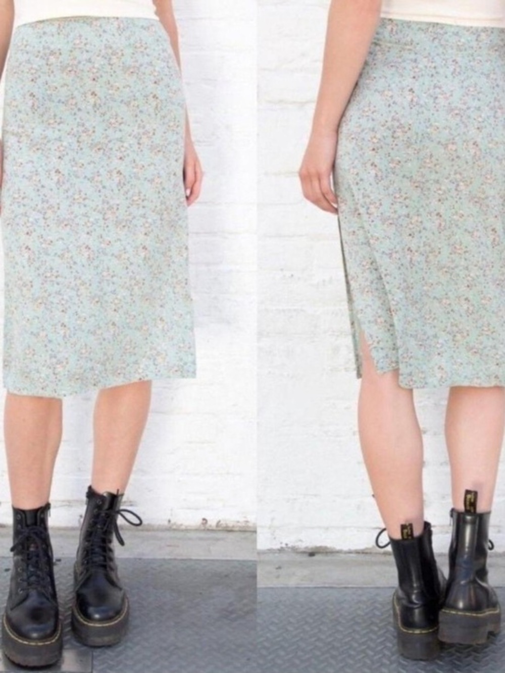 Brandy Melville Mint Floral Midi Skirt